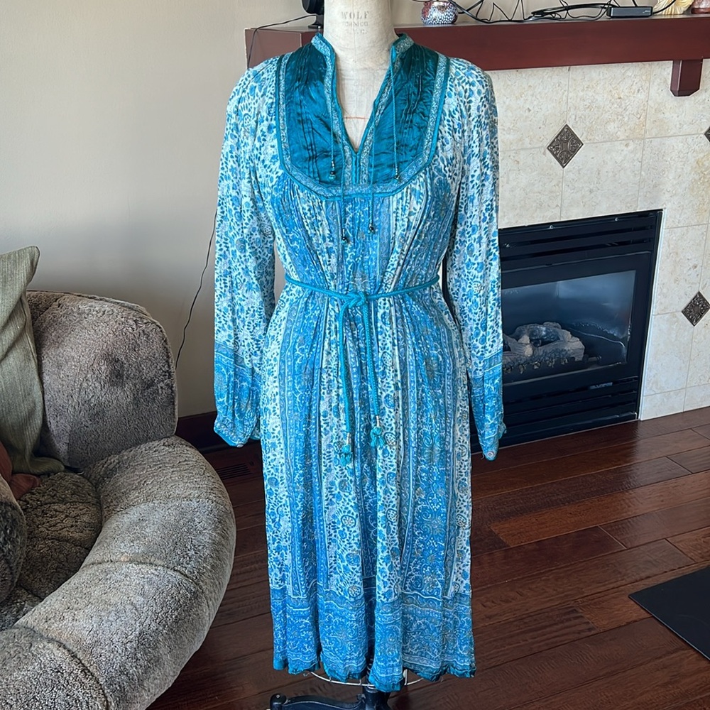 70s gauze Indian bib dress w belt